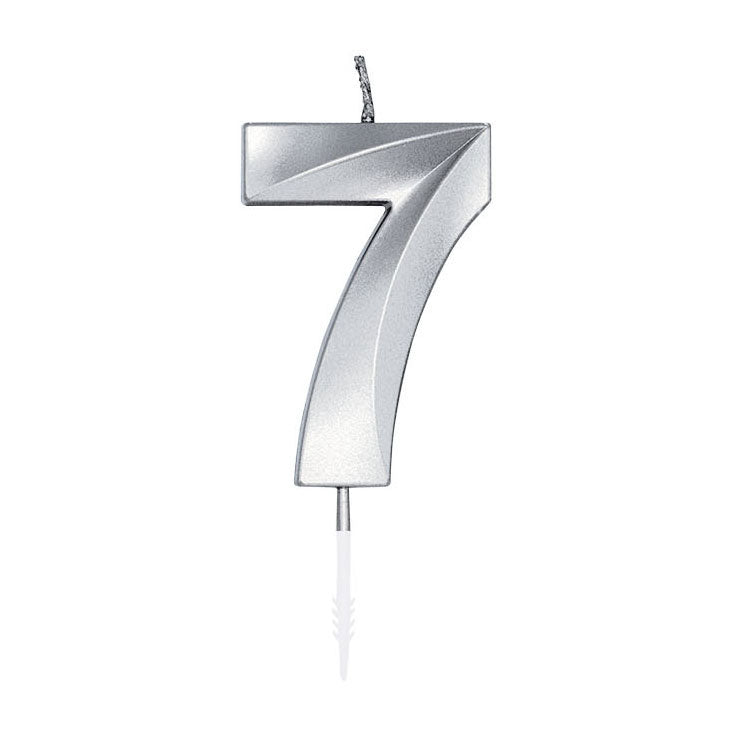 Globos - Globos Taartkaars 6cm metallic zilver no.7