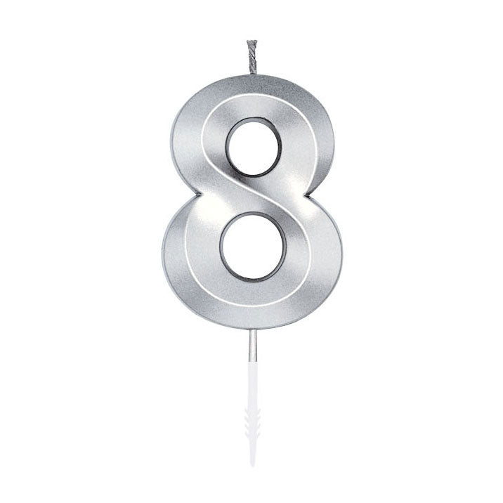 Globos - Globos Taartkaars 6cm metallic zilver no.8