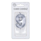 Globos - Globos Taartkaars 6cm metallic zilver no.9