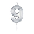 Globos - Globos Taartkaars 6cm metallic zilver no.9