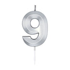Globos - Globos Taartkaars 6cm metallic zilver no.9