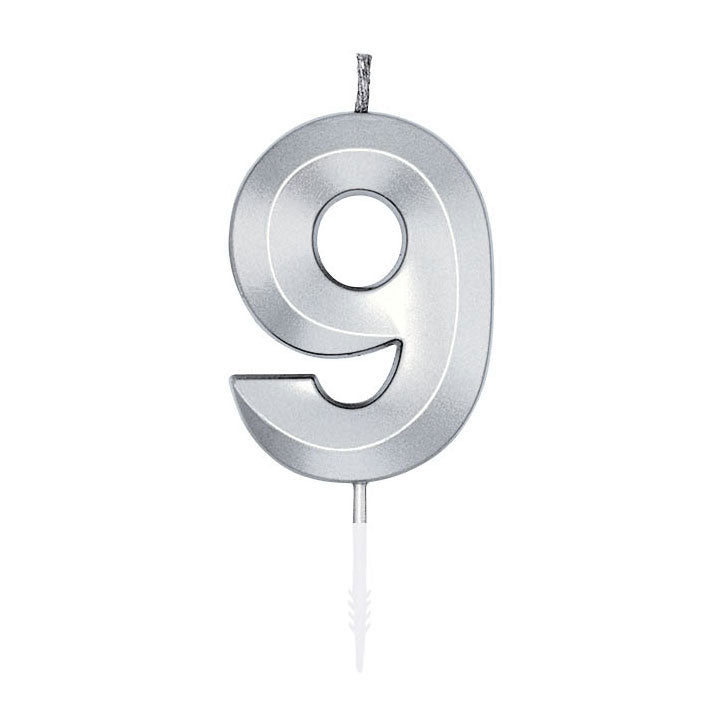 Globos - Globos Taartkaars 6cm metallic zilver no.9