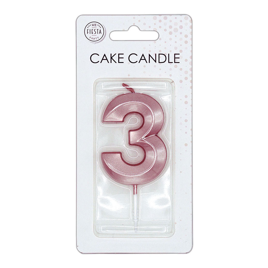 Globos - Globos Taartkaars 6cm metallic rose goud no. 3