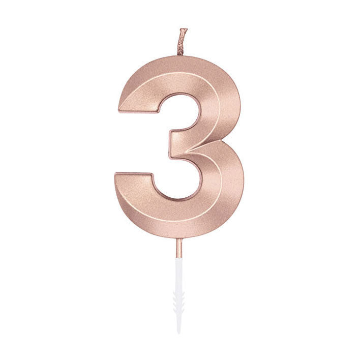 Globos - Globos Taartkaars 6cm metallic rose goud no. 3