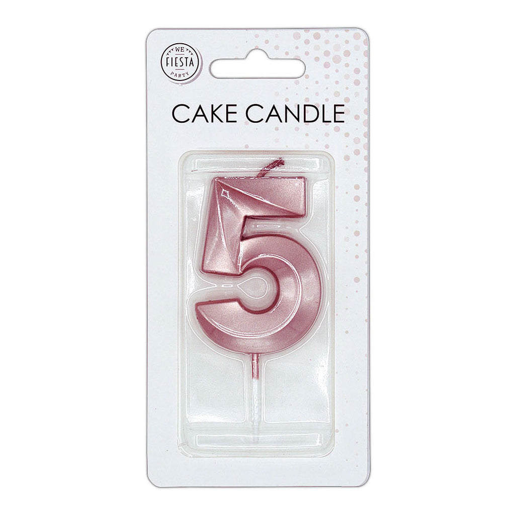 Globos - Globos Taartkaars 6cm metallic rose goud no. 5