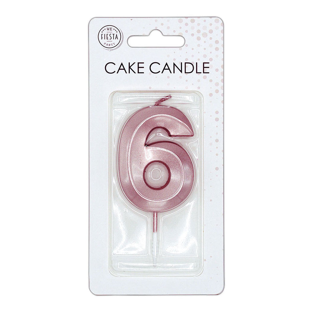 Globos - Globos Taartkaars 6cm metallic rose goud no. 6