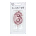 Globos - Globos Taartkaars 6cm metallic rose goud no. 6