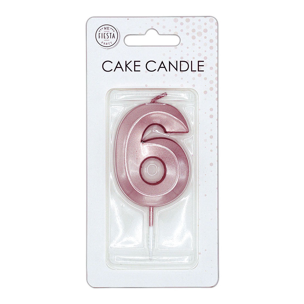 Globos - Globos Taartkaars 6cm metallic rose goud no. 6