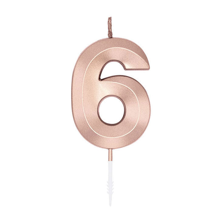 Globos - Globos Taartkaars 6cm metallic rose goud no. 6