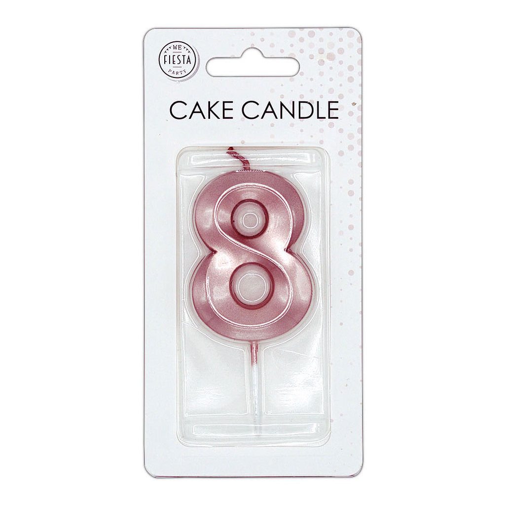 Globos - Globos Taartkaars 6cm metallic rose goud no. 8