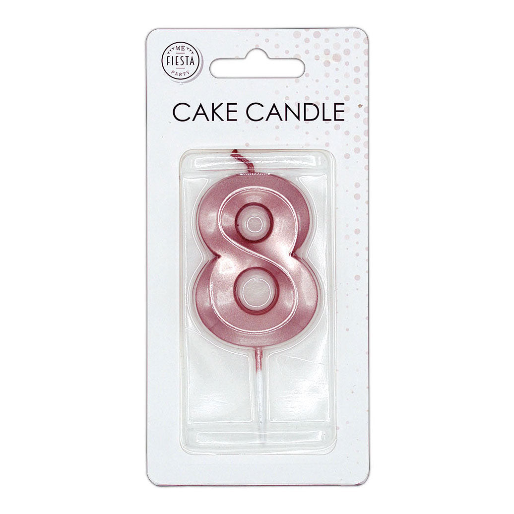 Globos - Globos Taartkaars 6cm metallic rose goud no. 8