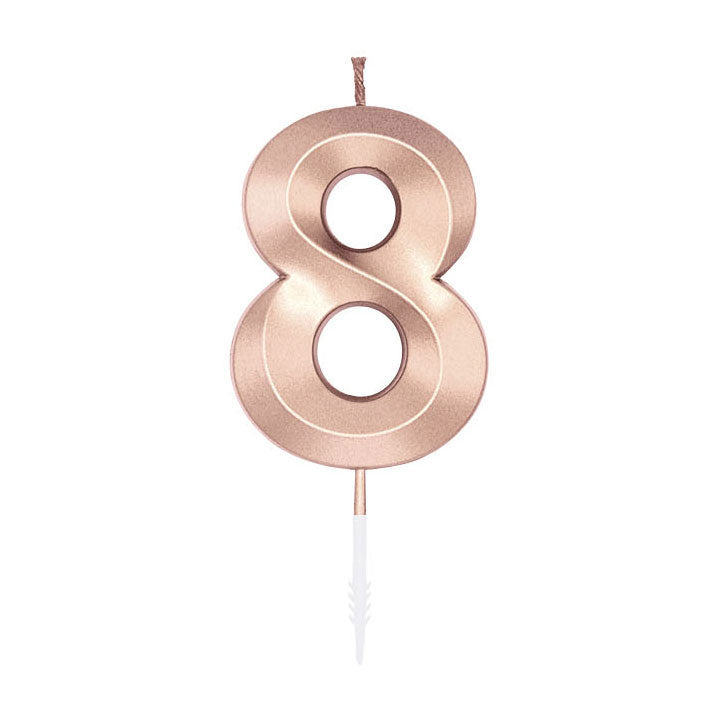 Globos - Globos Taartkaars 6cm metallic rose goud no. 8