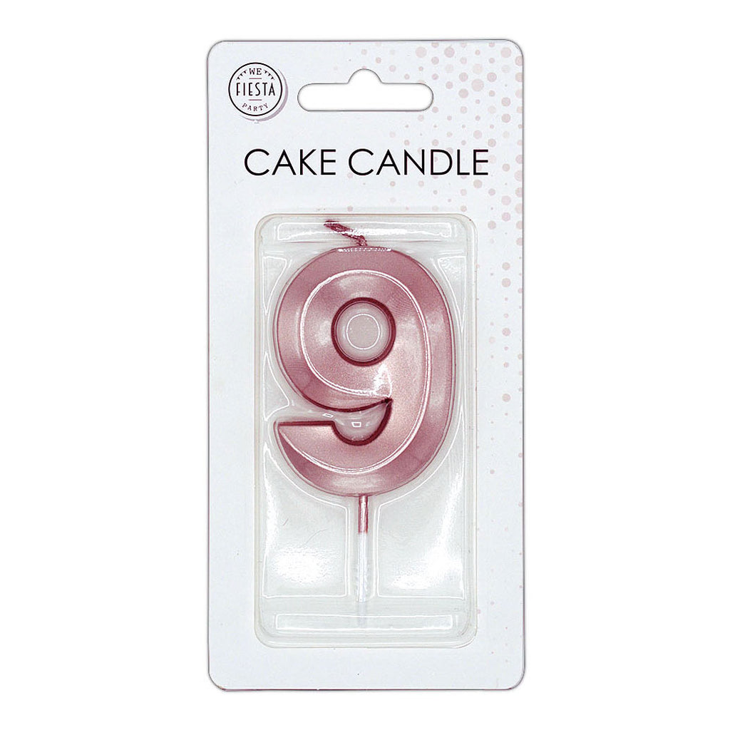 Globos - Globos Taartkaars 6cm metallic rose goud no. 9