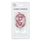 Globos - Globos Taartkaars 6cm metallic rose goud no. 9
