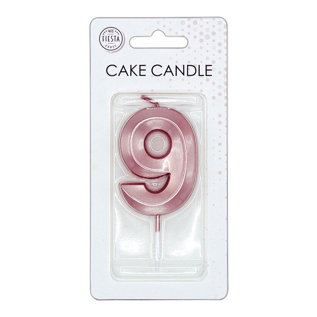 Globos - Globos Taartkaars 6cm metallic rose goud no. 9