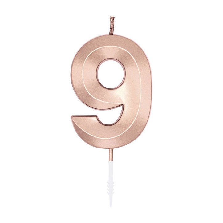 Globos - Globos Taartkaars 6cm metallic rose goud no. 9