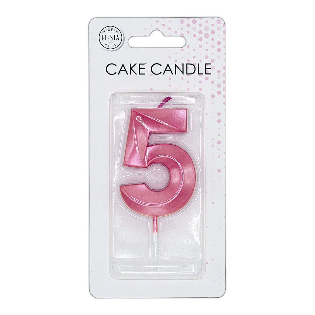 Globos - Globos Taartkaars 6cm metallic licht roze no. 5