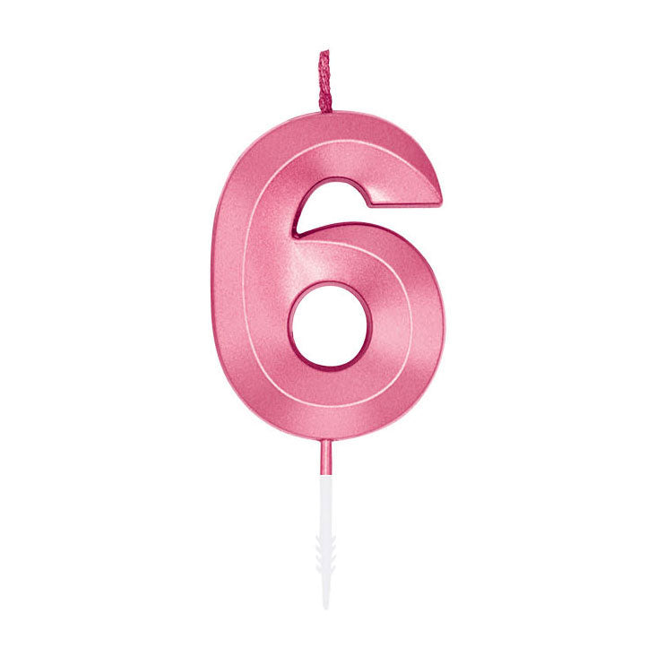 Globos - Globos Taartkaars 6cm metallic licht roze no. 6