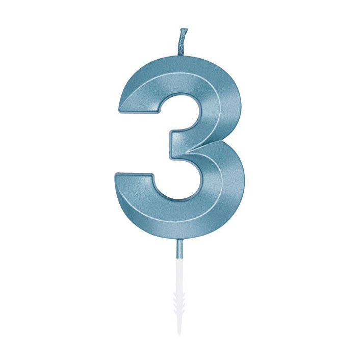 Globos - Globos Taartkaars 6cm metallic licht blauw no. 3