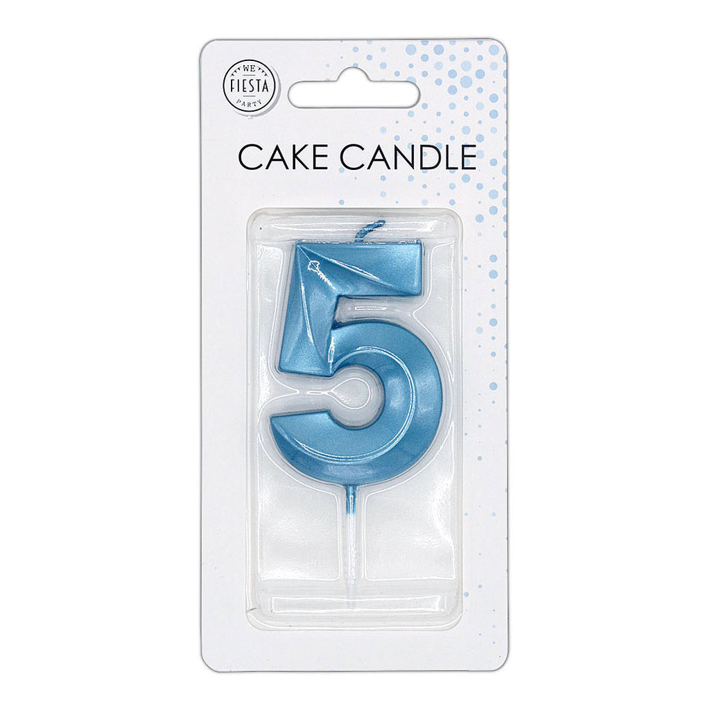 Globos - Globos Taartkaars 6cm metallic licht blauw no. 5