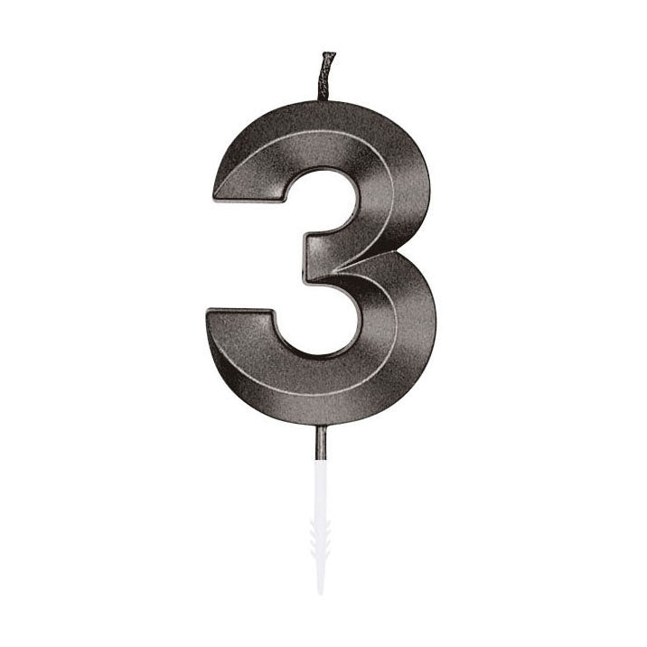 Globos - Globos Taartkaars 6cm metallic zwart no. 3