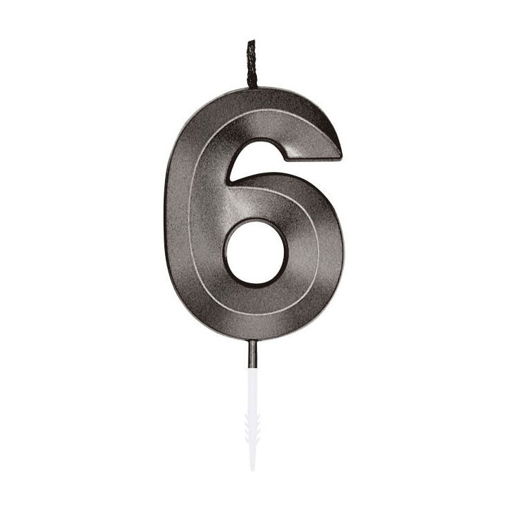Globos - Globos Taartkaars 6cm metallic zwart no. 6