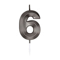 Globos - Globos Taartkaars 6cm metallic zwart no. 6