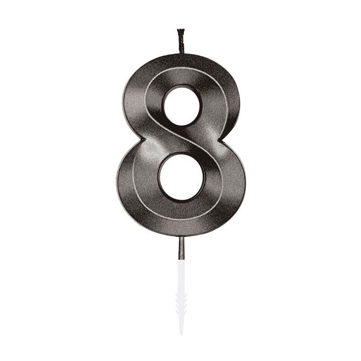 Globos - Globos Taartkaars 6cm metallic zwart no. 8