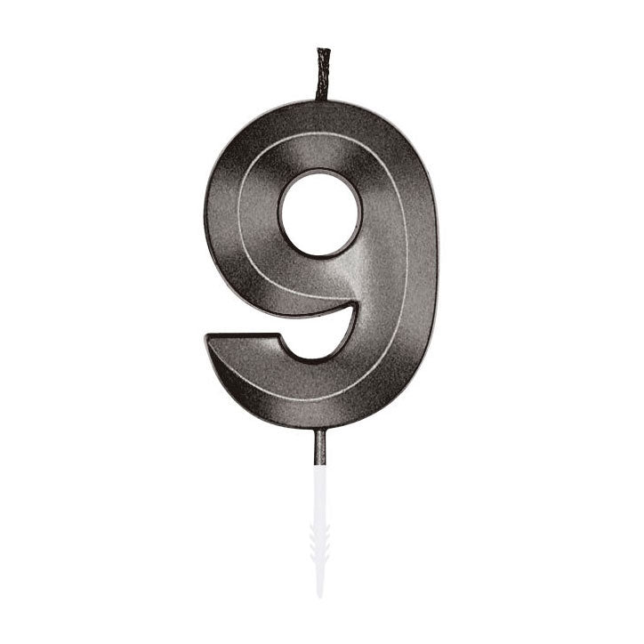 Globos - Globos Taartkaars 6cm metallic zwart no. 9