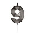 Globos - Globos Taartkaars 6cm metallic zwart no. 9