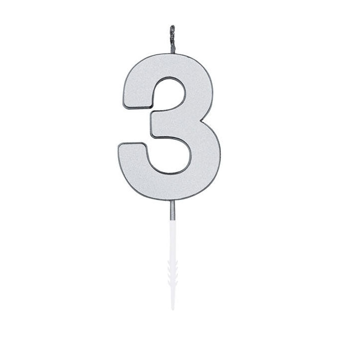 Globos - Globos Taartkaars 45cm metallic zilver no. 3