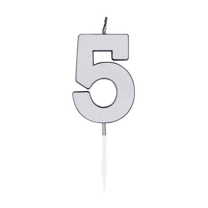 Globos - Globos Taartkaars 45cm metallic zilver no. 5