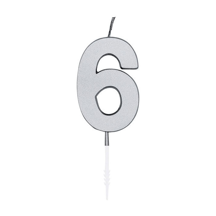 Globos - Globos Taartkaars 45cm metallic zilver no. 6