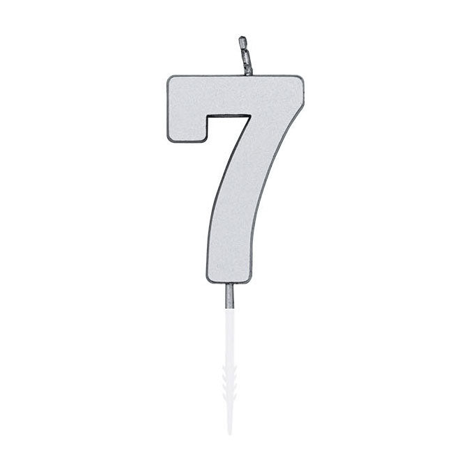 Globos - Globos Taartkaars 45cm metallic zilver no. 7