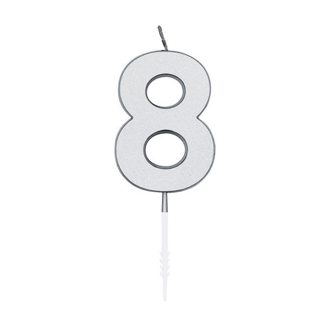 Globos - Globos Taartkaars 45cm metallic zilver no. 8