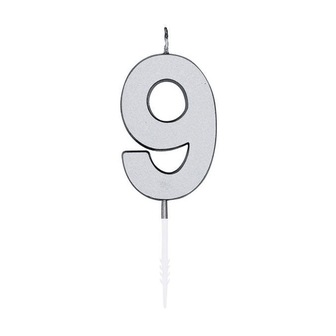 Globos - Globos Taartkaars 45cm metallic zilver no. 9