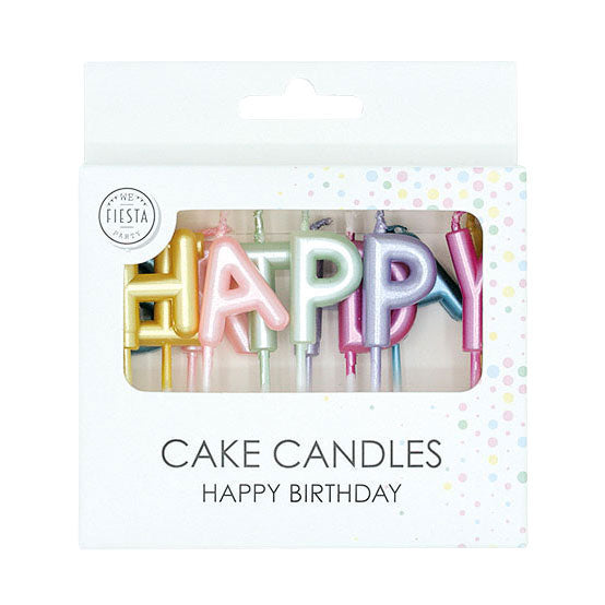 Globos - Globos Taartkaarsen set "happy birthday" pastel kleuren