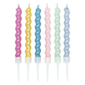 Globos - Globos Taartkaarsen 8cm spiraalvormig met houders parelmoer kleuren - 6 stuks