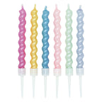 Globos - Globos Taartkaarsen 8cm spiraalvormig met houders parelmoer kleuren - 6 stuks