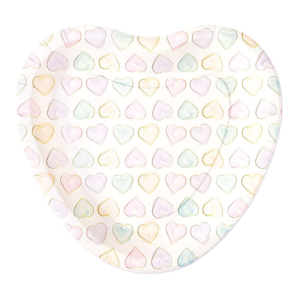 Globos - Globos Papieren borden 23cm hartvormig watercolors hearts - 8st.