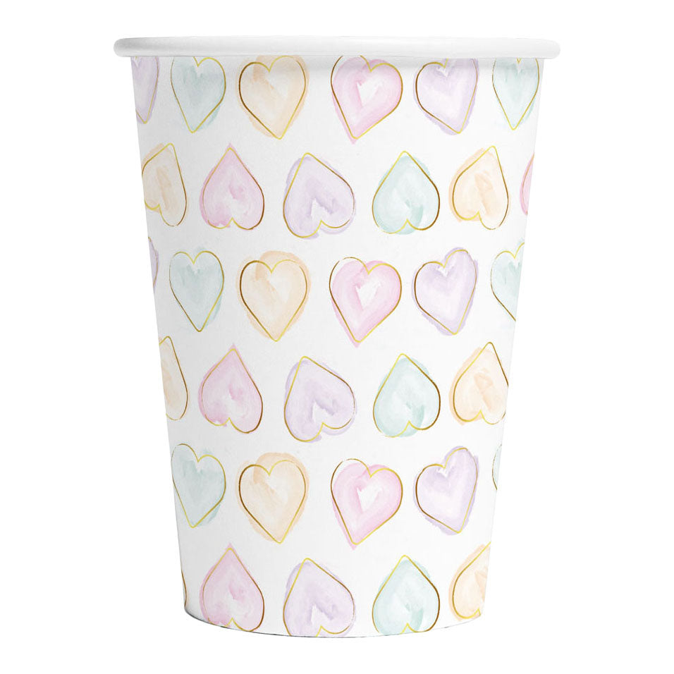Globos - Globos Papieren bekers 210ml watercolors hearts - 8st.