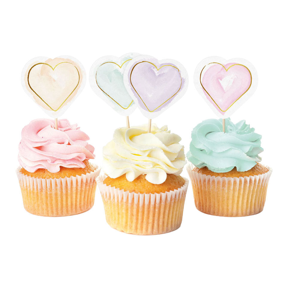 Globos - Globos Taartprikkers watercolors hearts - 12 stuks