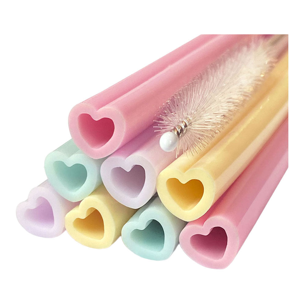 Globos - Globos Silicone rietjes herbruikbaar watercolors hearts - 8st.
