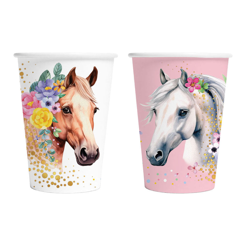 Globos - Globos Papieren bekers 210ml paarden - 8st.