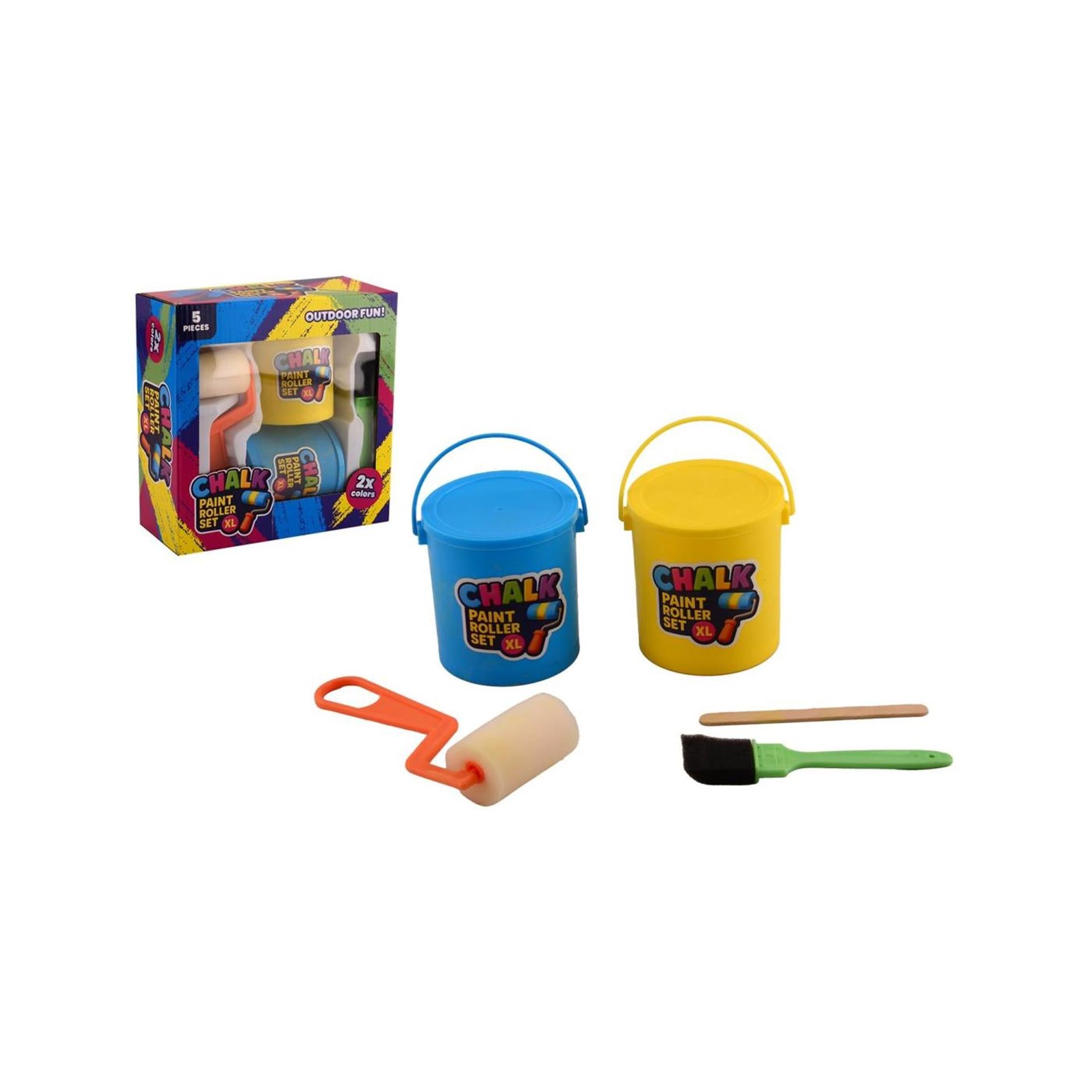 Johntoy - Johntoy stoepkrijt rollers 2 kleuren + kwast