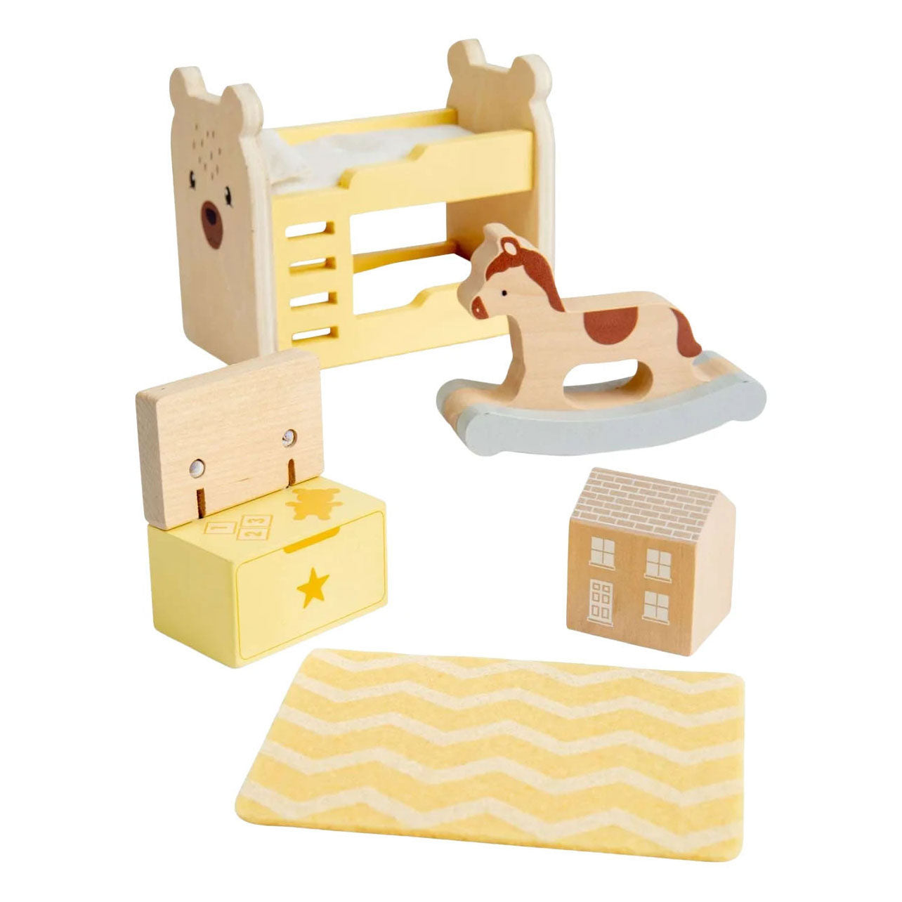 Bigjigs - Bigjigs houten poppenhuis meubels kinderkamer - 5dlg.