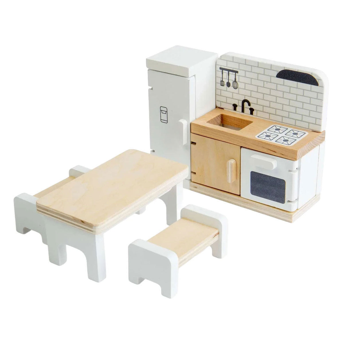Bigjigs - Bigjigs houten poppenhuis meubels keuken - 5dlg.