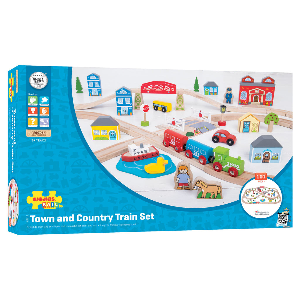 Bigjigs houten treinbaan en autobaan set - 91 delen