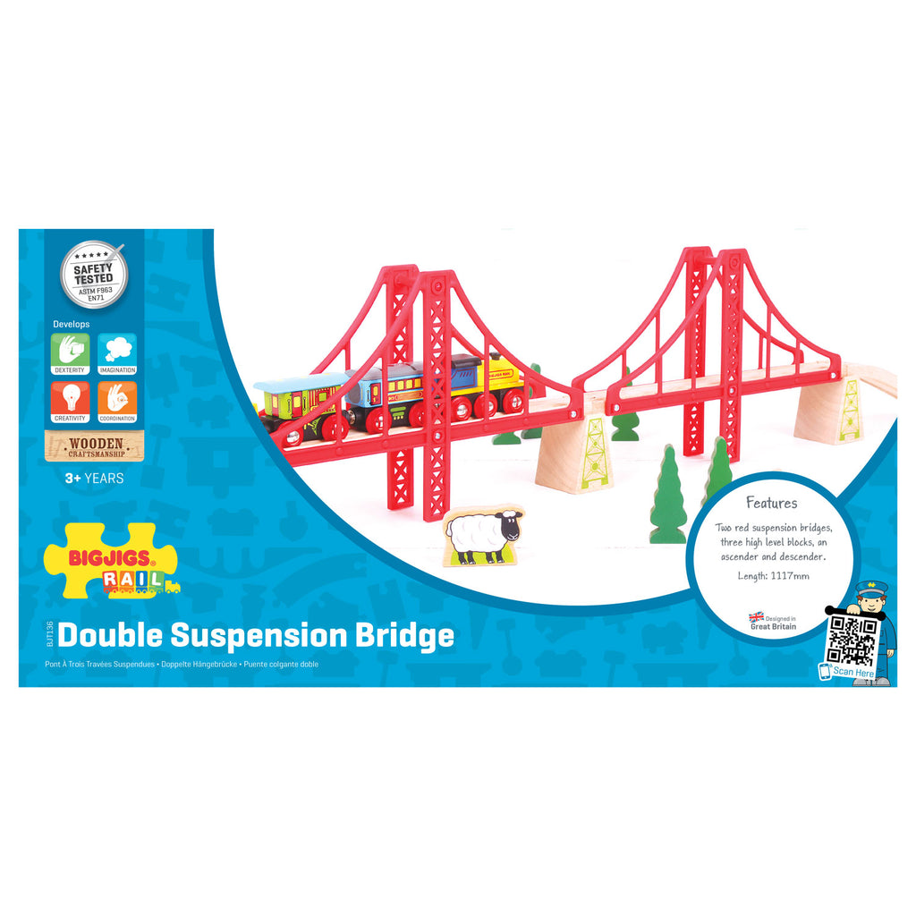 BIGJIGS - BIGJIGS Houten rails - dubbele hangbrug 7dlg.