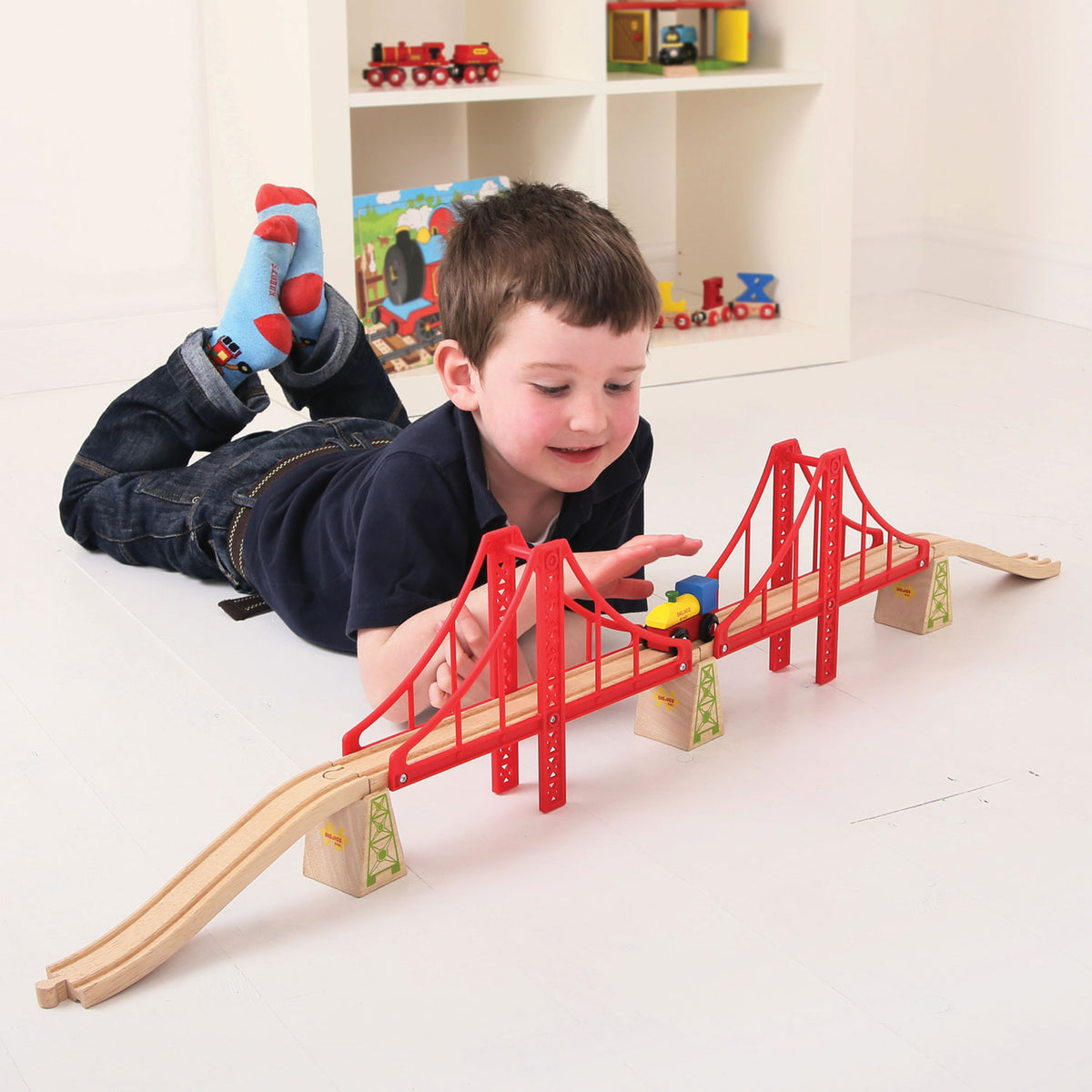 BIGJIGS - BIGJIGS Houten rails - dubbele hangbrug 7dlg.